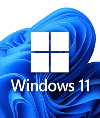 Umstellung auf Windows 11 Logo von Windows 11 mit geschwungenem Hintergrund in Blau und einem vierteiligen Fenster-Symbol.